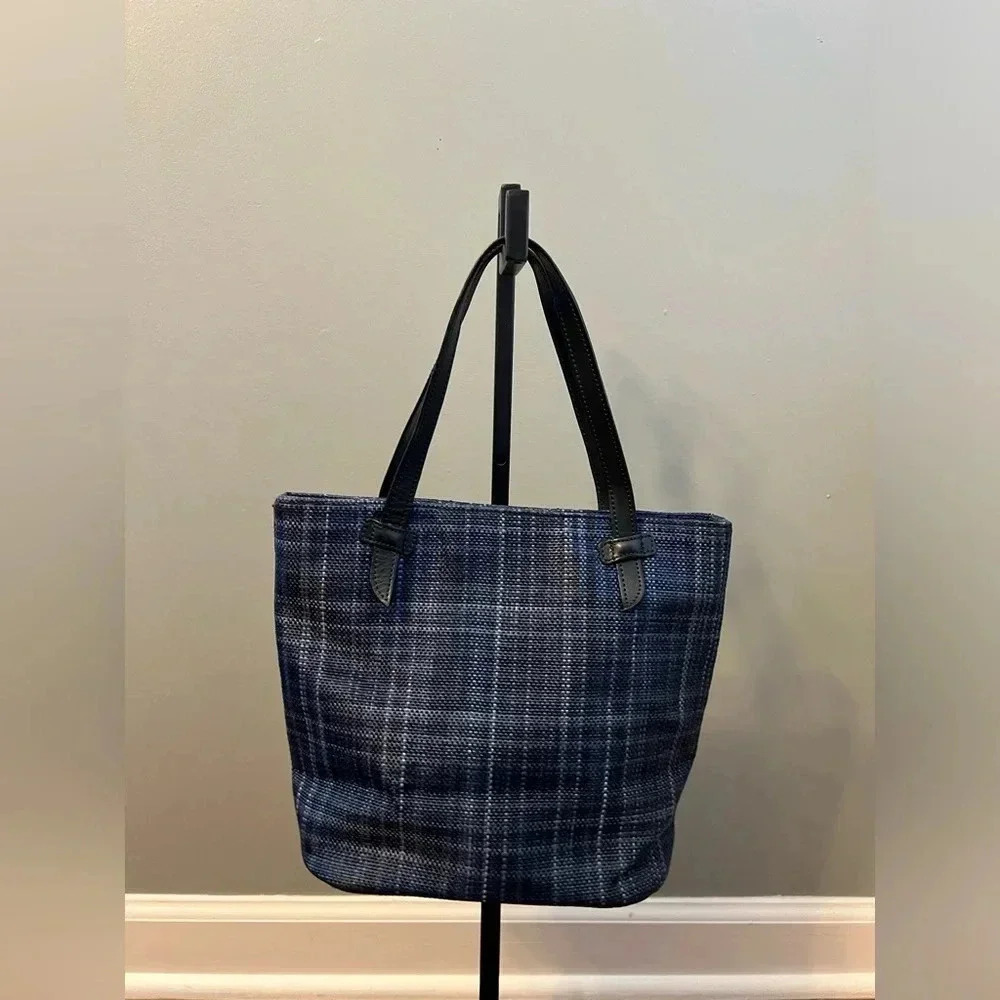 Talbots Woven Navy Leather Handle Mini Bag Made In Italy 🇮🇹